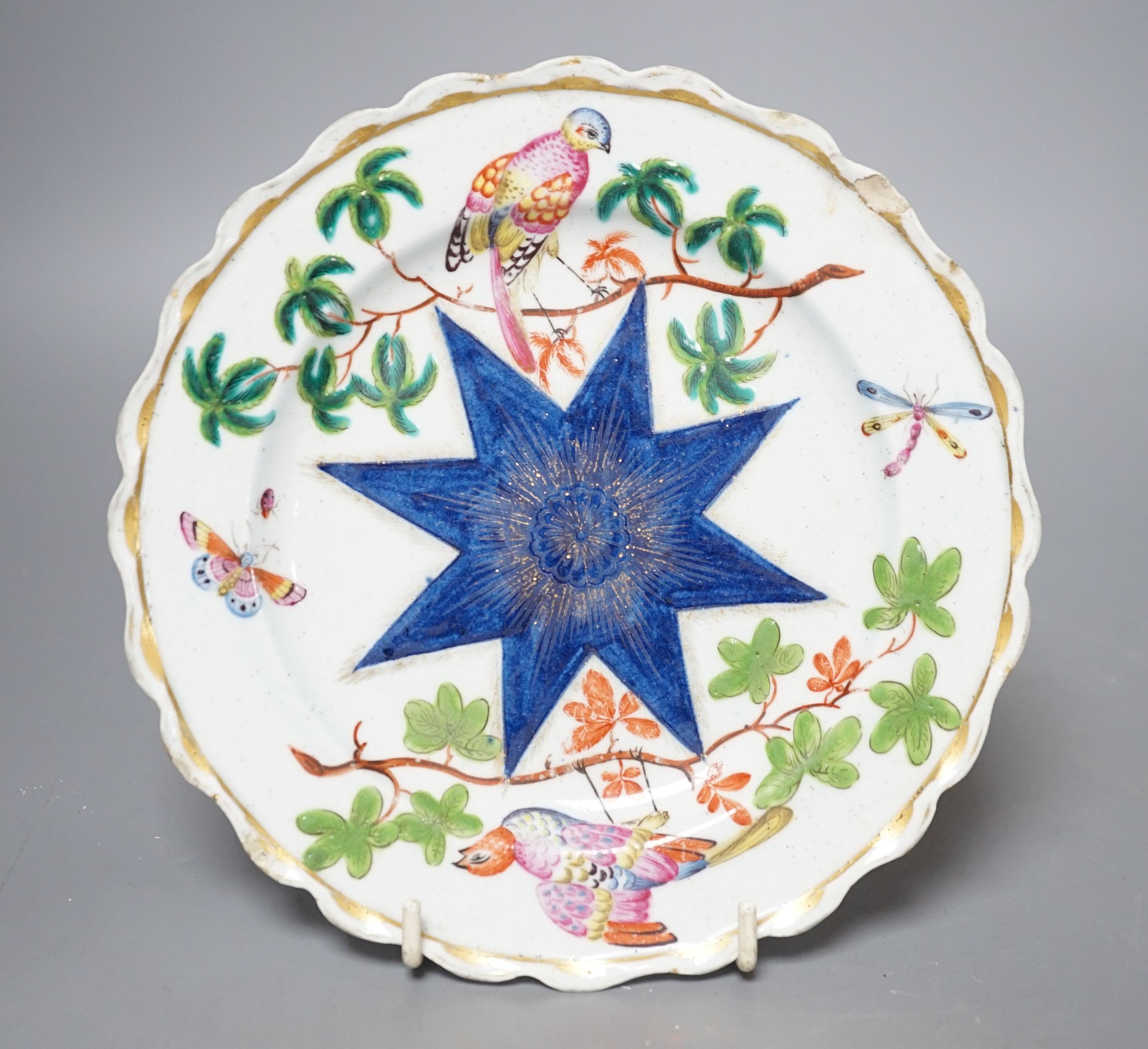 A Bow 'bird' plate c.1760, 20cms diameter